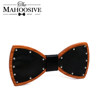Leather bow tie with Wood bowties
