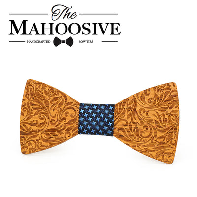 Yellow pear Wood Engraved wooden bow tie