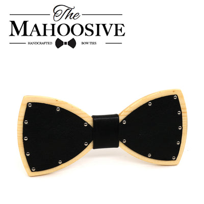 White Leather Wood bow tie Maple wood Punk style bowtie