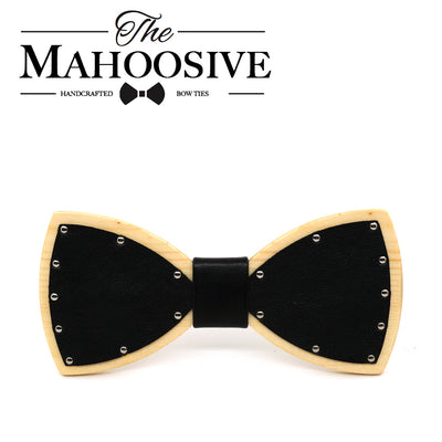 White Leather Wood bow tie Maple wood Punk style bowtie