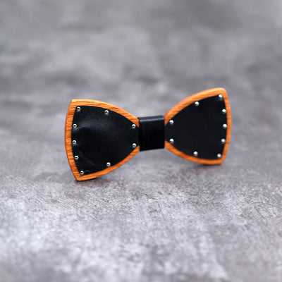 Leather bow tie with Wood bowties