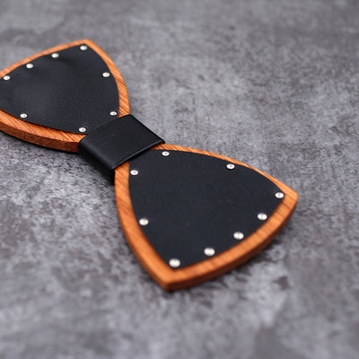 Leather bow tie with Wood bowties