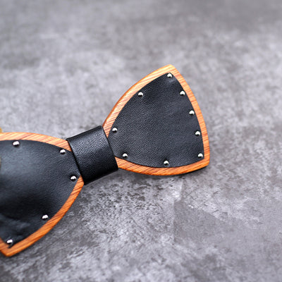 Leather bow tie with Wood bowties