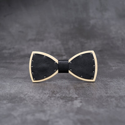 White Leather Wood bow tie Maple wood Punk style bowtie