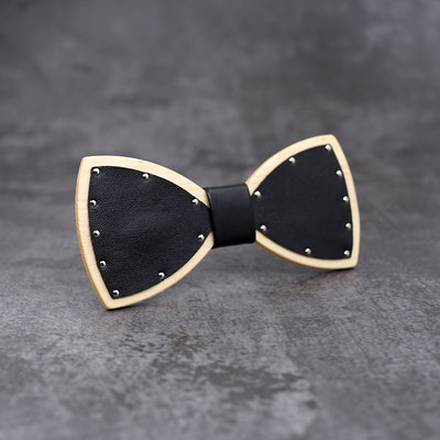 White Leather Wood bow tie Maple wood Punk style bowtie