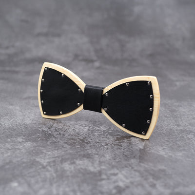 White Leather Wood bow tie Maple wood Punk style bowtie
