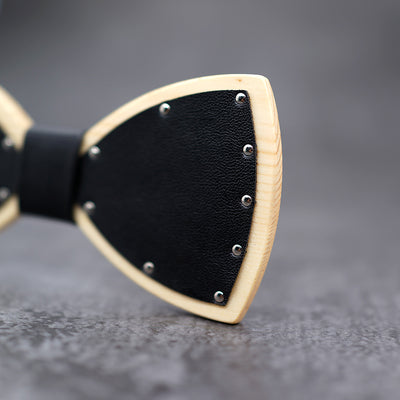White Leather Wood bow tie Maple wood Punk style bowtie