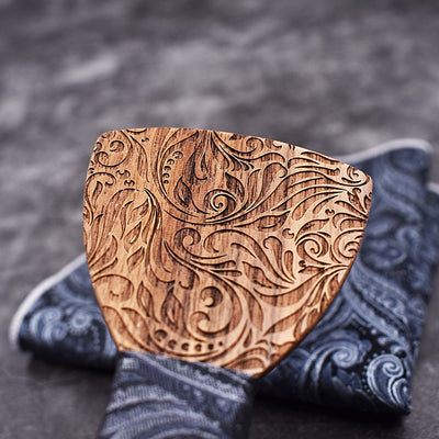 Wooden Mens bow Tie Wood Neck Tie Set Paisley